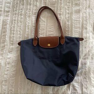 Longchamp Dark Blue and Tan Shoulder Bag